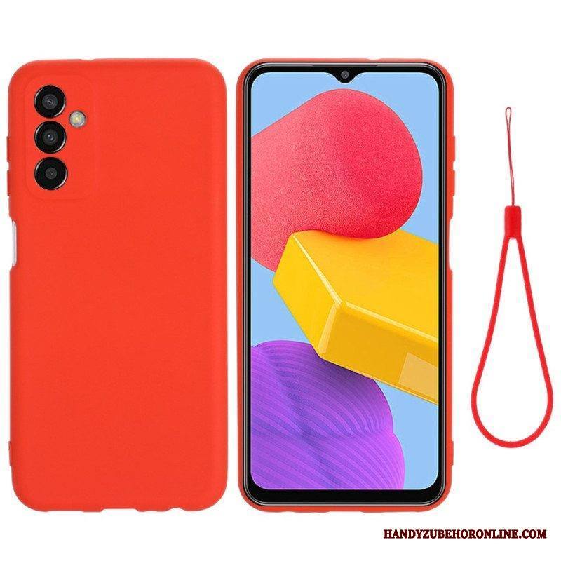 Case Samsung Galaxy M13 Nestemäinen Silikoni Kaulanauhalla