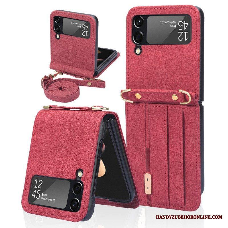 Case Samsung Galaxy Z Flip 3 5G Kotelot Flip Tyylikäs Nahkainen Korttikotelo Ja Kaulanauha