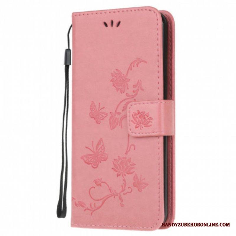 Flip Case Moto G100 Suojaketju Kuori Stringit Perhosia Ja Kukkia