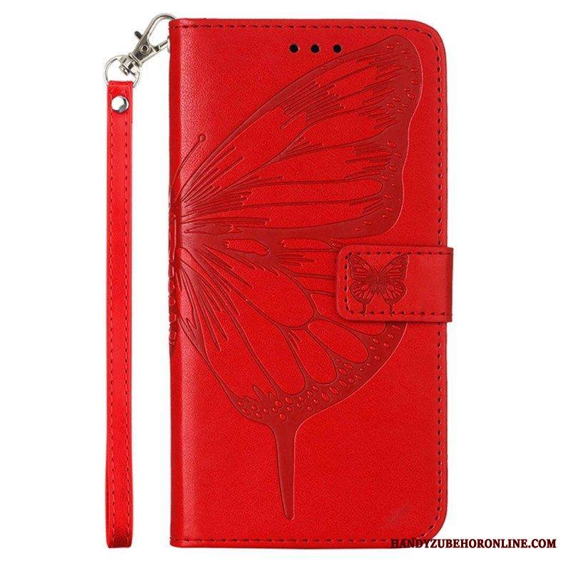 Flip Case Moto G73 5G Suojaketju Kuori Strappy Kukkaperhonen