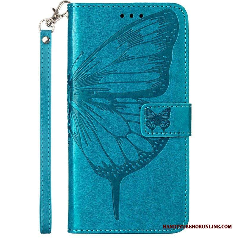 Flip Case Moto G73 5G Suojaketju Kuori Strappy Kukkaperhonen