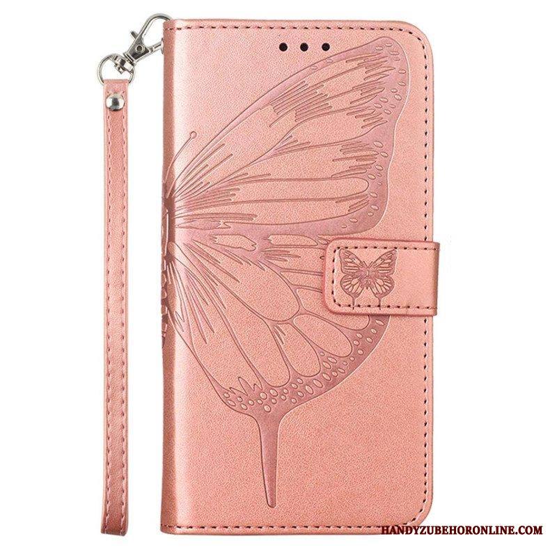 Flip Case Moto G73 5G Suojaketju Kuori Strappy Kukkaperhonen