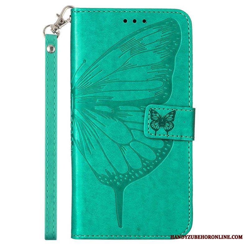 Flip Case Moto G73 5G Suojaketju Kuori Strappy Kukkaperhonen