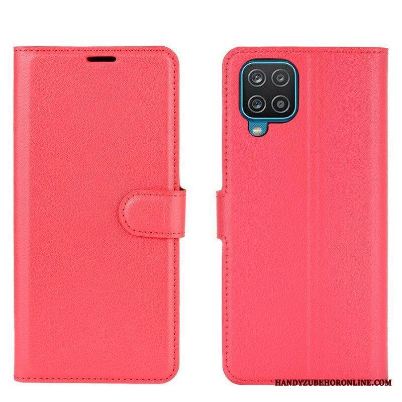 Flip Case Samsung Galaxy M12 / A12 Klassinen Litsi Tekonahka