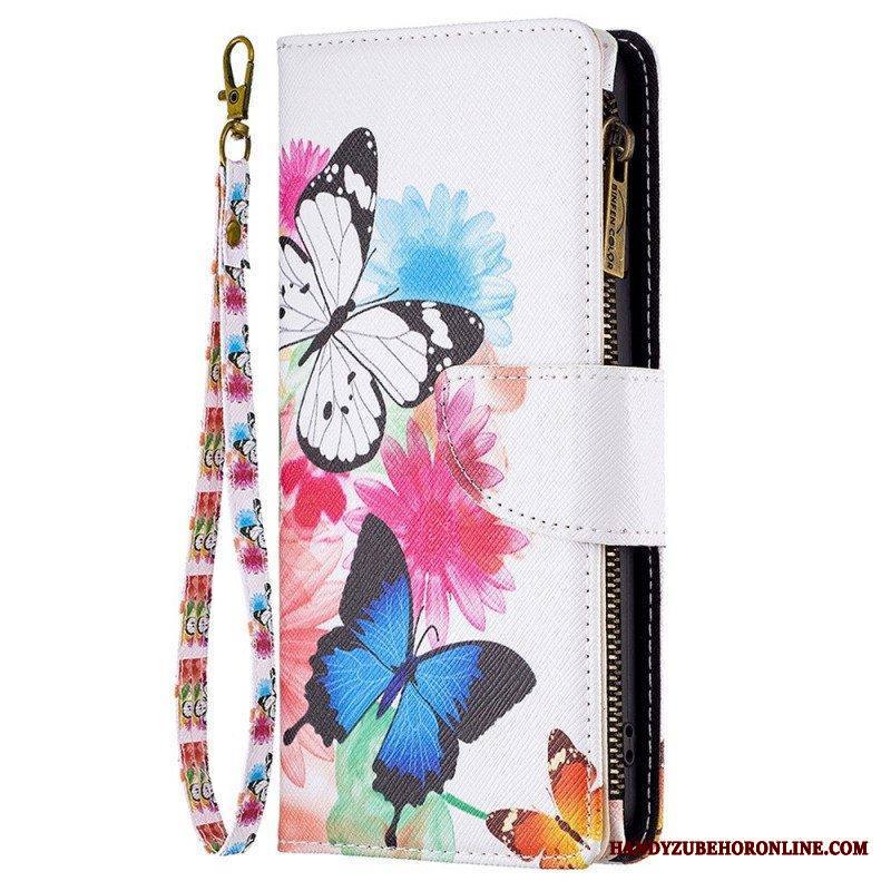 Flip Case Samsung Galaxy M23 5G Butterflies Kolikkolaukku Ja Kaulanauha