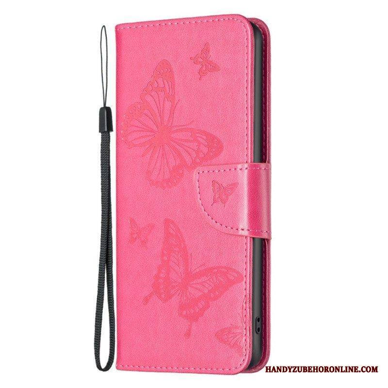Flip Case Samsung Galaxy M23 5G Suojaketju Kuori Perhosille Painettu Olkahihna