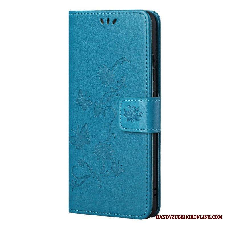 Flip Case Samsung Galaxy M52 5G Suojaketju Kuori Perhoset Ja Kukat -hihna