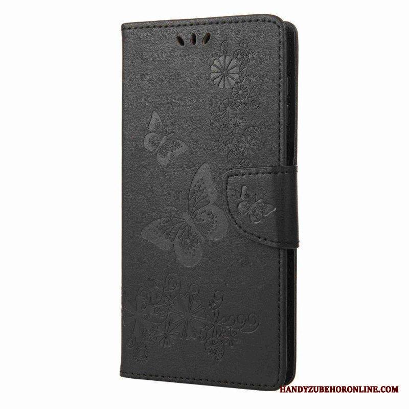 Flip Case Samsung Galaxy M53 5G Suojaketju Kuori Strappy Butterflies Design