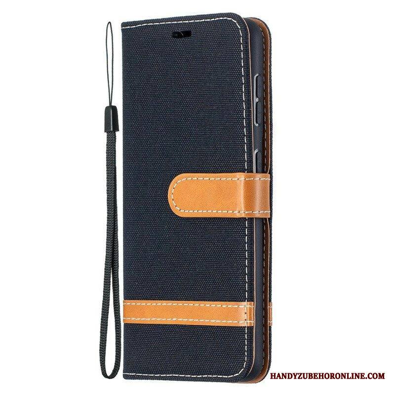 Flip Case Samsung Galaxy S21 5G Suojaketju Kuori Kangas- Ja Nahkaefektihihna