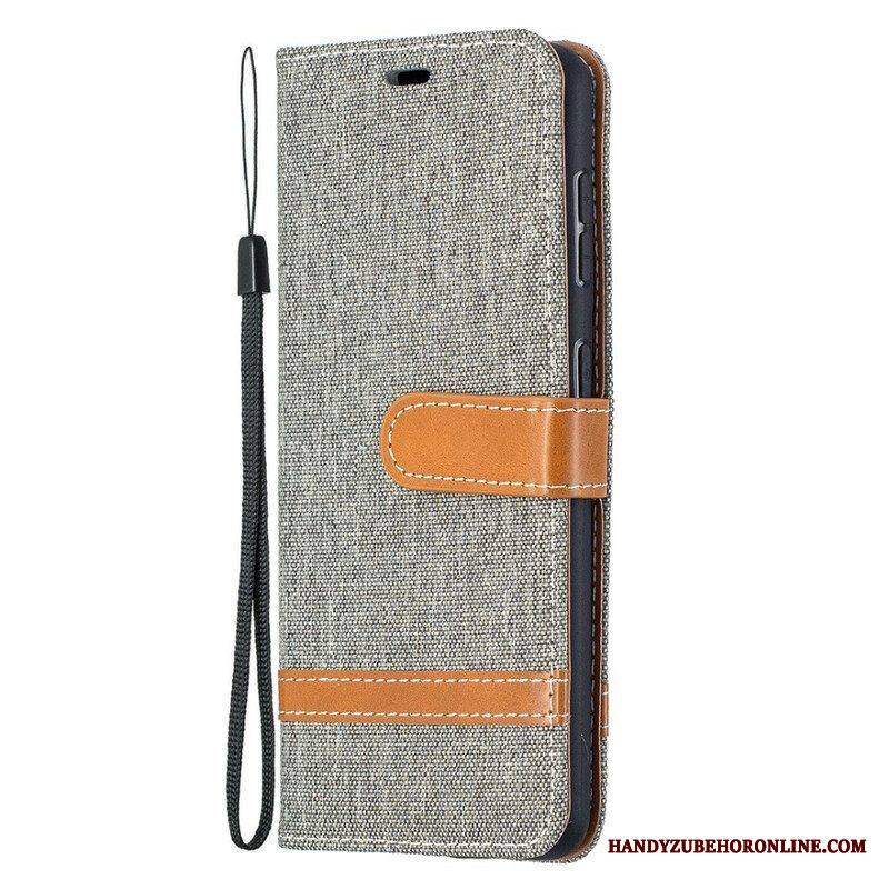 Flip Case Samsung Galaxy S21 5G Suojaketju Kuori Kangas- Ja Nahkaefektihihna