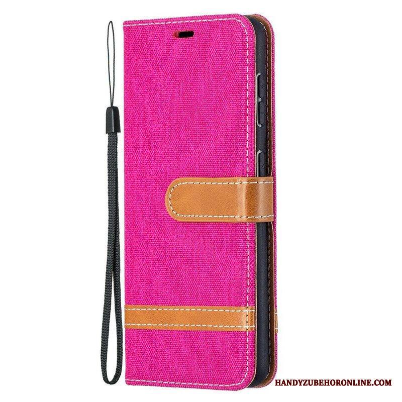Flip Case Samsung Galaxy S21 5G Suojaketju Kuori Kangas- Ja Nahkaefektihihna
