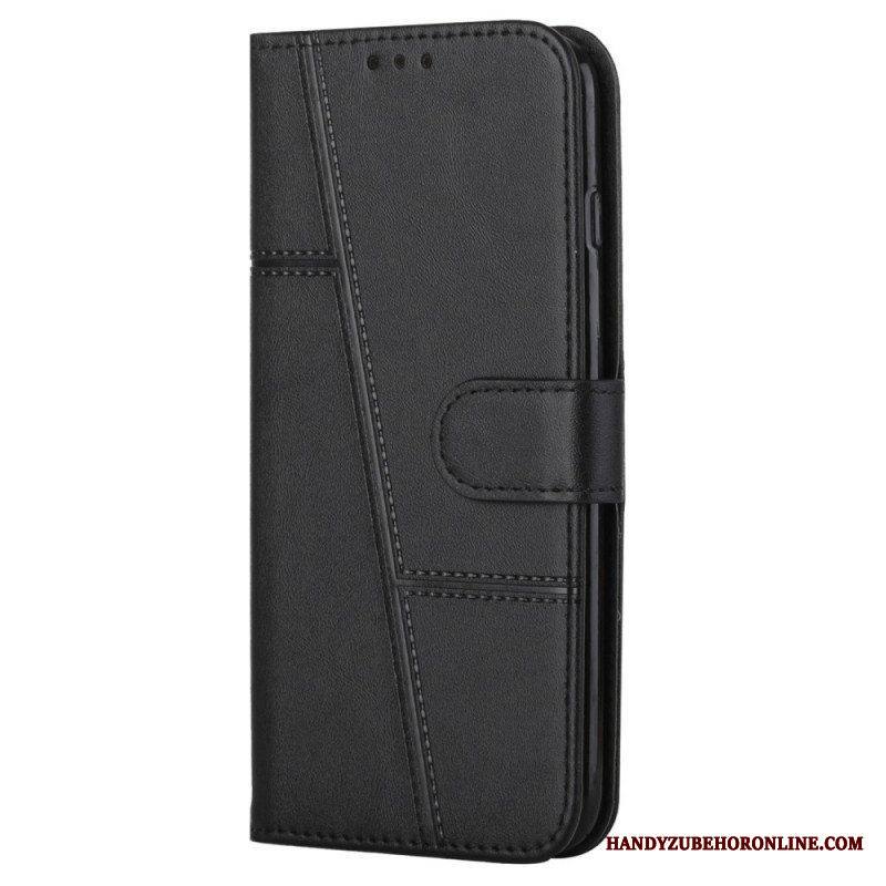 Flip Case Samsung Galaxy S22 5G Suojaketju Kuori Strappy Geo Leather Effect