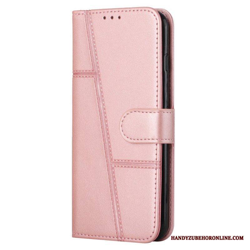 Flip Case Samsung Galaxy S22 5G Suojaketju Kuori Strappy Geo Leather Effect