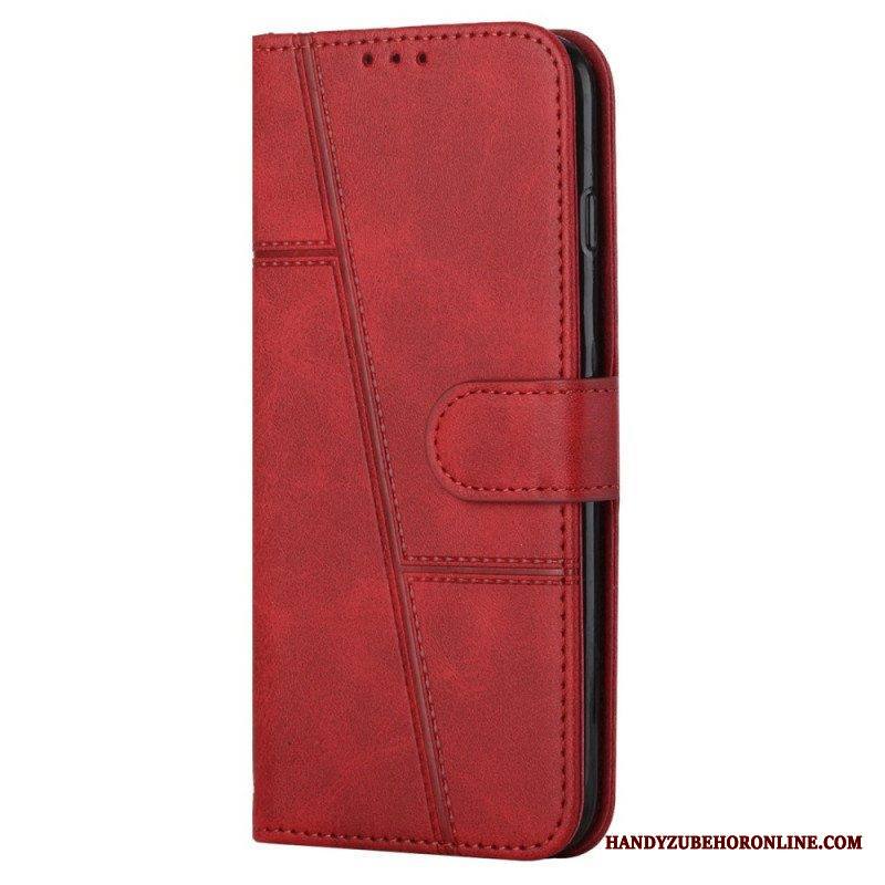 Flip Case Samsung Galaxy S22 Ultra 5G Suojaketju Kuori Strappy Geometric Leather Style