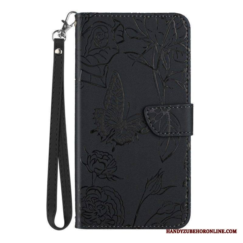 Flip Case Samsung Galaxy S23 Plus 5G Perhonen Kaulanauhalla