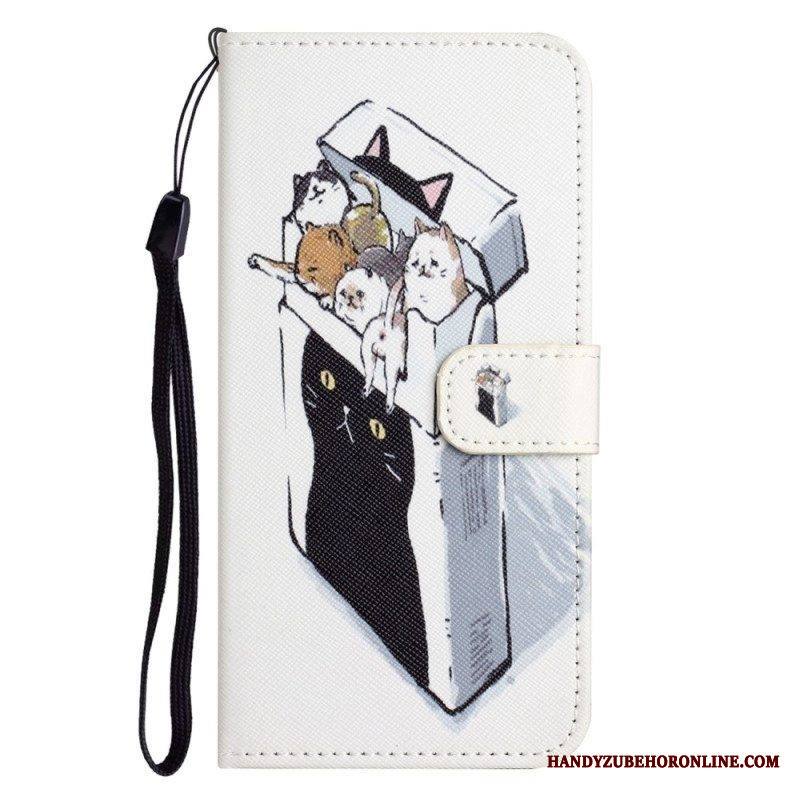 Flip Case iPhone 14 Plus Suojaketju Kuori Hauskoja Stringikissat