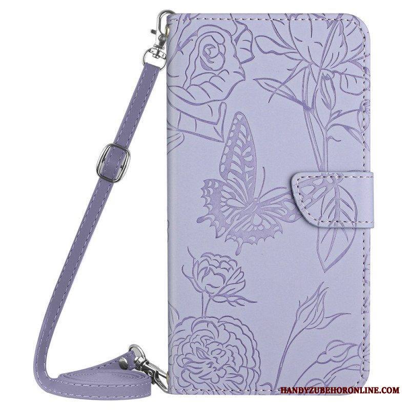 Flip Case iPhone 14 Pro Perhoset Ja Olkahihna