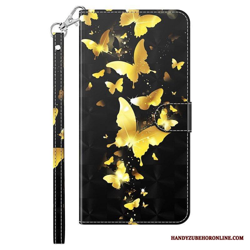 Flip Case iPhone 15 Pro Max Suojaketju Kuori 3d-perhoset Kaulanauhalla