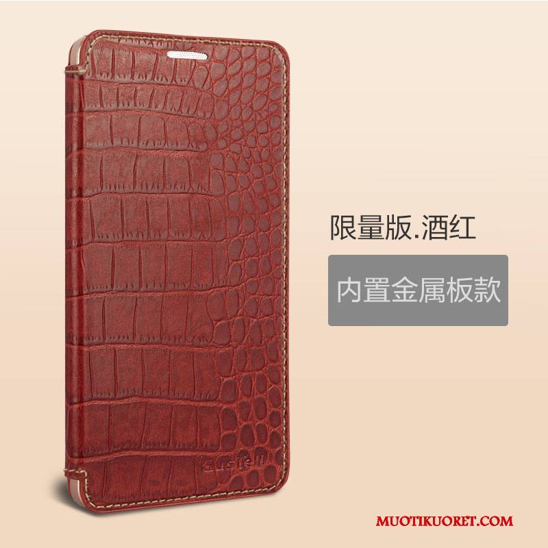 Huawei Ascend Mate 7 Aito Nahka Horrostila Nahkakotelo Viini Punainen Suojaus Kuori Puhelimen
