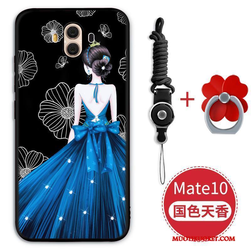 Huawei Mate 10 Kuori Puhelimen Kuoret All Inclusive Kohokuviointi Musta Kotelo Silikoni Murtumaton