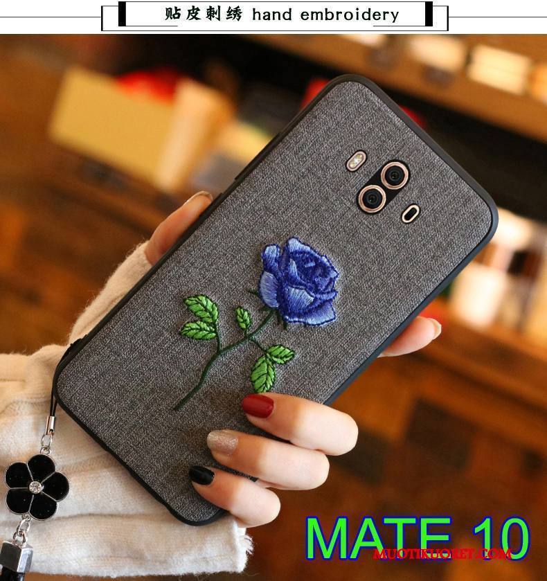 Huawei Mate 10 Kuori Sininen Nahka Pehmeä Neste Silikoni Takakansi Suojaus Puhelimen Kuoret