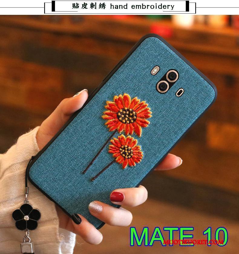 Huawei Mate 10 Kuori Sininen Nahka Pehmeä Neste Silikoni Takakansi Suojaus Puhelimen Kuoret