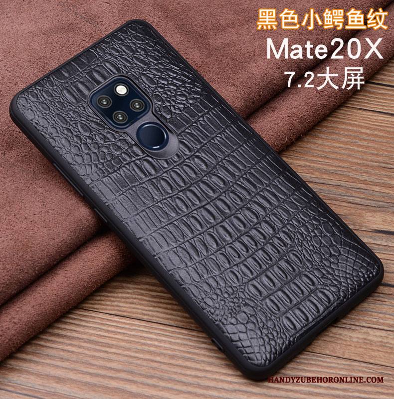 Huawei Mate 20 X Puhelimen Kuori Nahkakotelo Aito Nahka Musta Suojaus