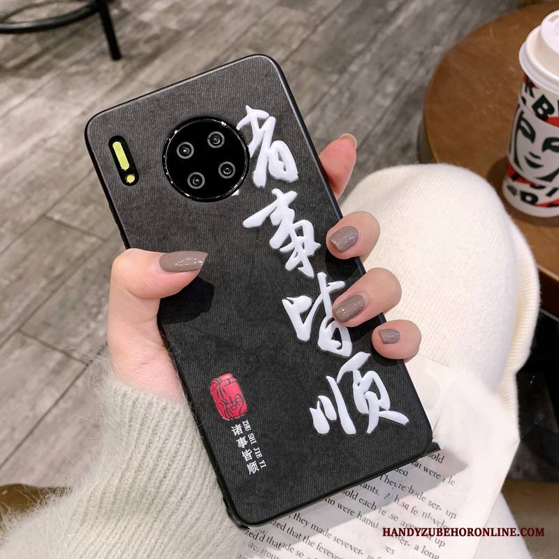 Huawei Mate 30 Kuori Alkuperäinen Musta Kukkakuvio Murtumaton Denimi Puhelimen Kuoret Suojaus