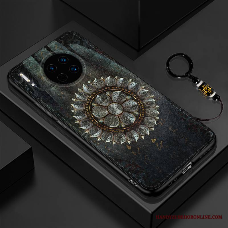 Huawei Mate 30 Kuori Kukkakuvio Kotelo Nahka Nosturi Kohokuviointi Luova Murtumaton