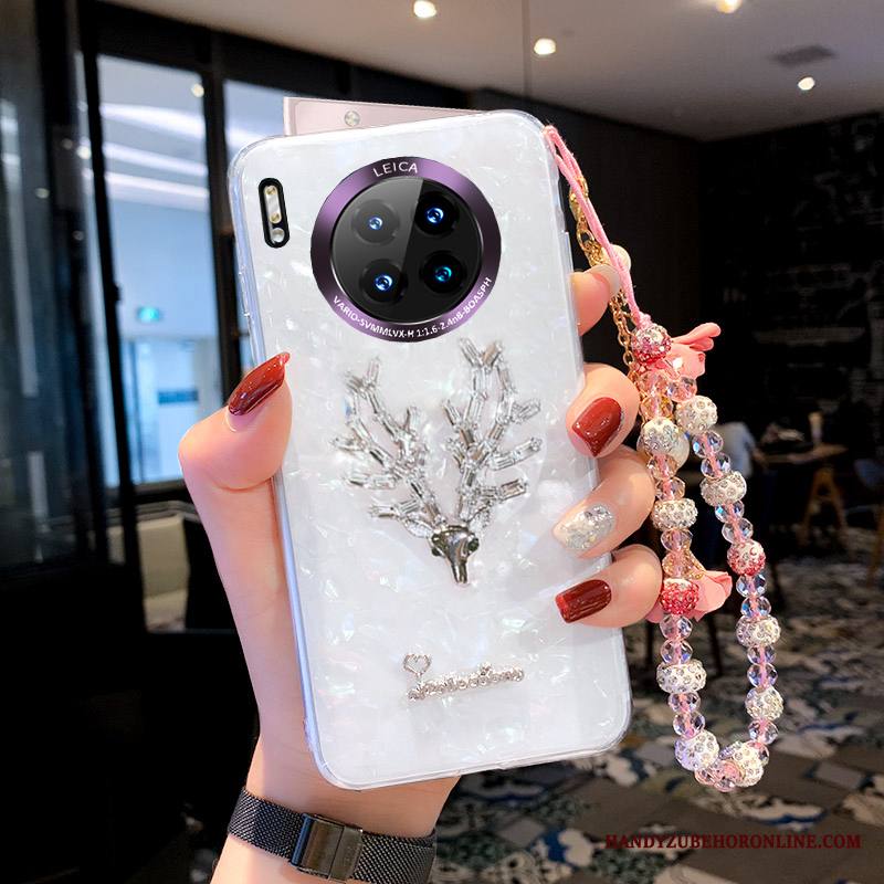 Huawei Mate 30 Kuori Trendi Puhelimen Kuoret Väri Hemming Hirvi Valkoinen Strassi