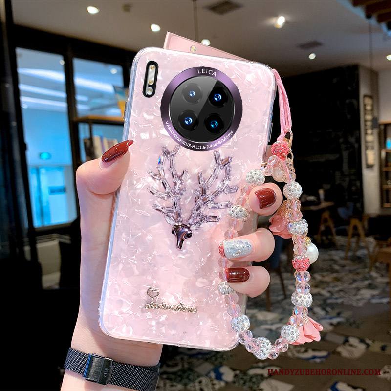 Huawei Mate 30 Kuori Trendi Puhelimen Kuoret Väri Hemming Hirvi Valkoinen Strassi