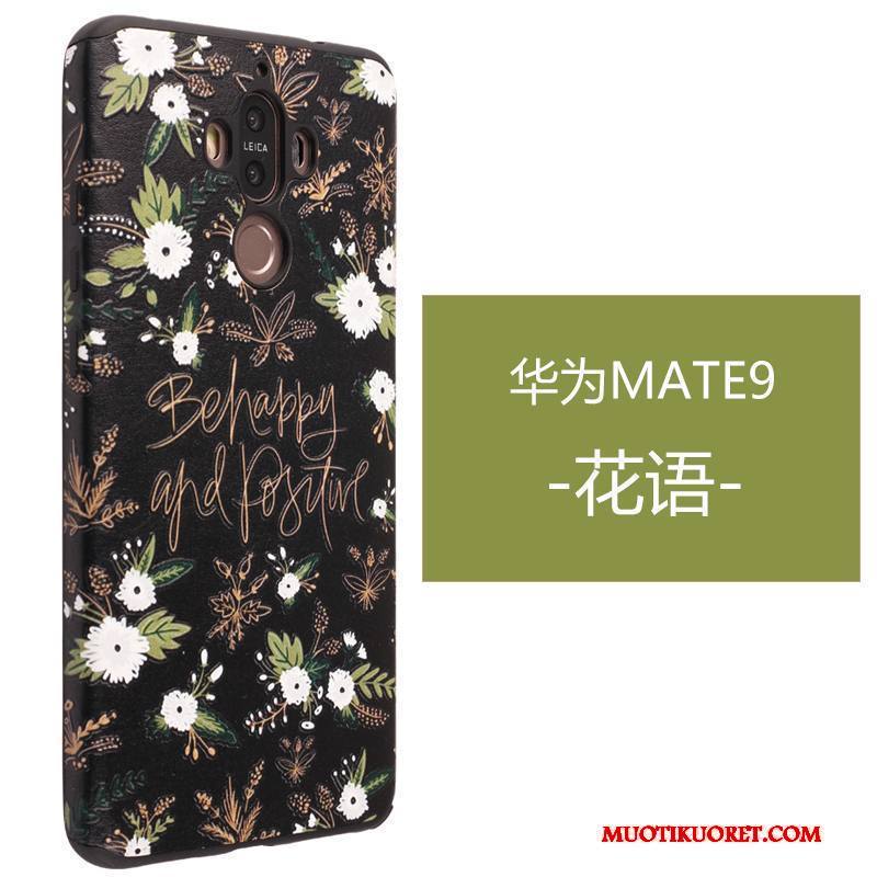 Huawei Mate 9 Kuori Murtumaton Silikoni Pehmeä Neste Kotelo All Inclusive Kohokuviointi Musta