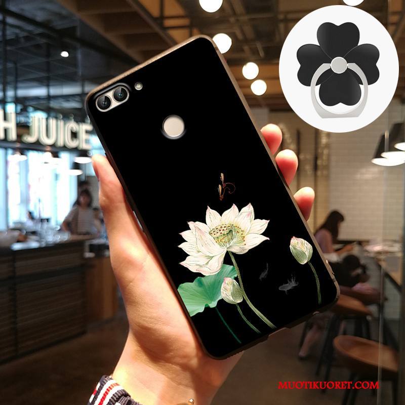Huawei P Smart Kuori Kohokuviointi Pesty Suede Harmaa Kotelo Puhelimen Kuoret Suojaus Silikoni