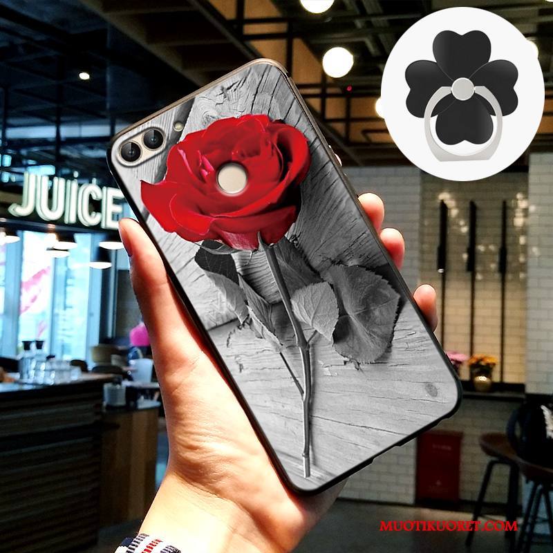 Huawei P Smart Kuori Kohokuviointi Pesty Suede Harmaa Kotelo Puhelimen Kuoret Suojaus Silikoni