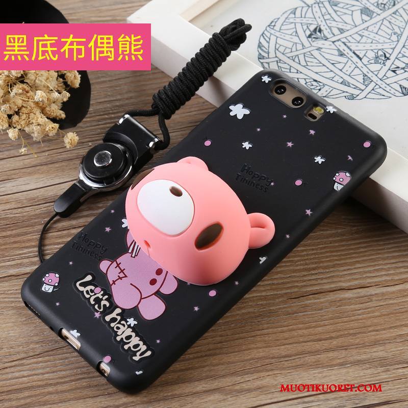 Huawei P10 Kuori Ripustettava Kaula Kotelo Sarjakuva Musta Puhelimen Kuoret Suojaus All Inclusive