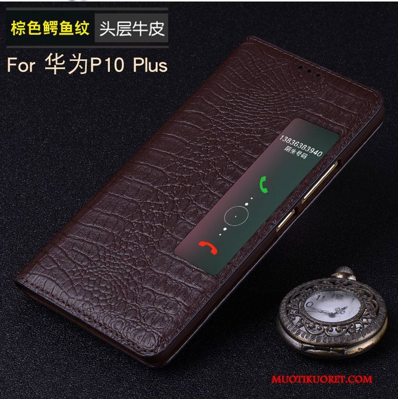 Huawei P10 Plus Kuori Nahkakotelo Musta Puhelimen Horrostila Aito Nahka Puhelimen Kuoret Suojaus