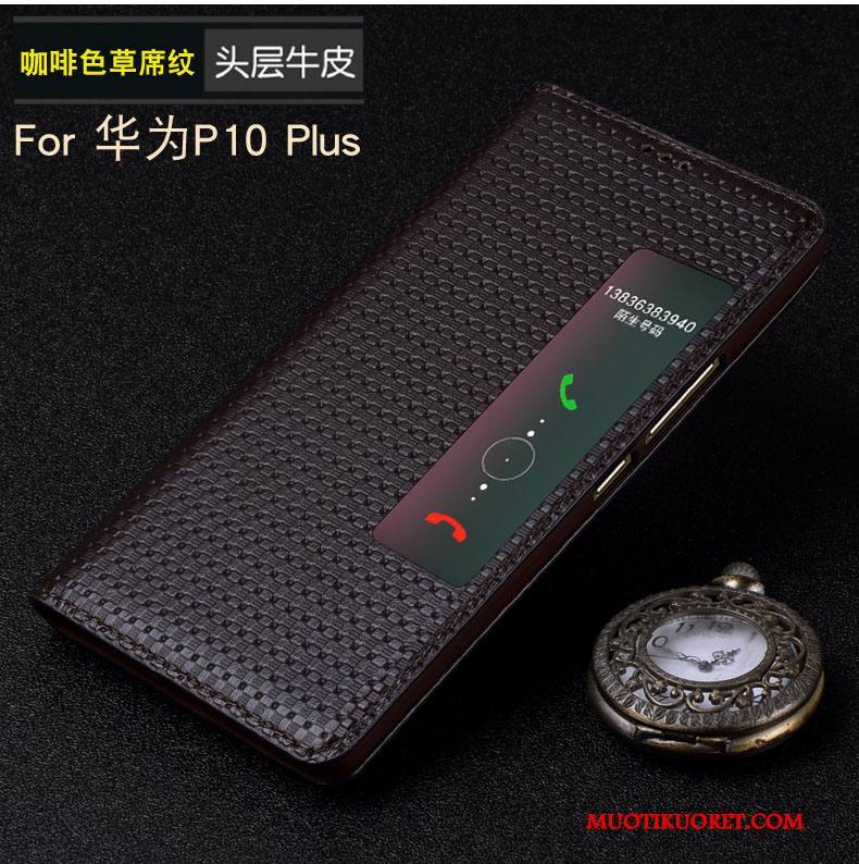 Huawei P10 Plus Kuori Nahkakotelo Musta Puhelimen Horrostila Aito Nahka Puhelimen Kuoret Suojaus