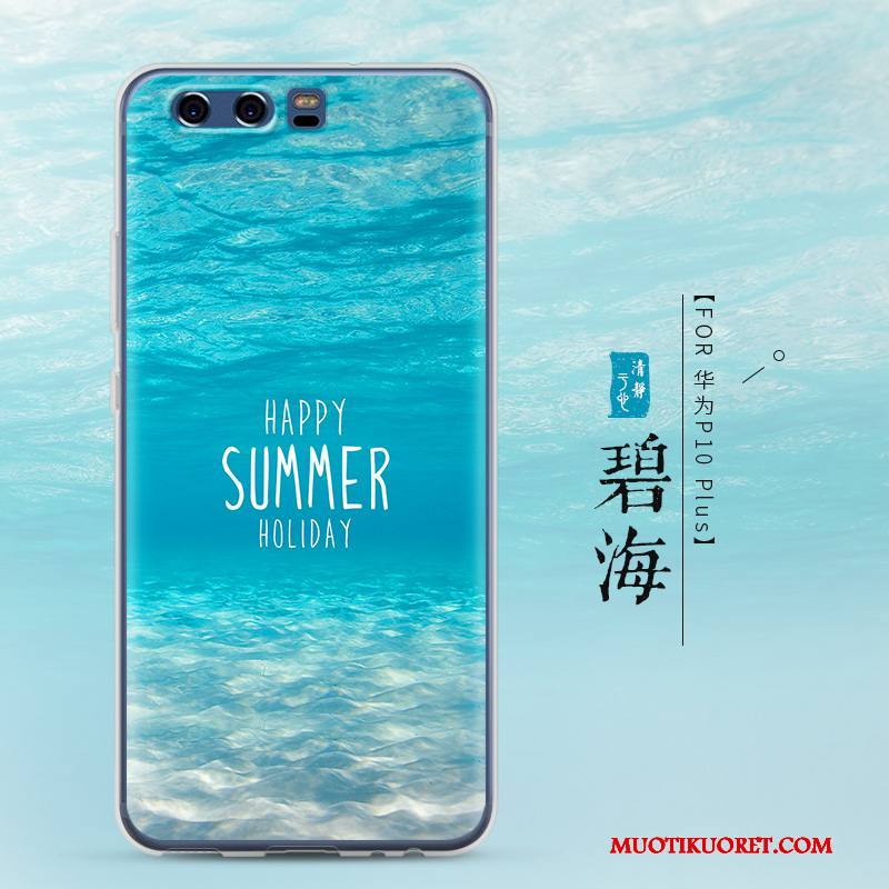 Huawei P10 Plus Murtumaton Kuori Pehmeä Neste Suojaus Sininen Silikoni Kotelo
