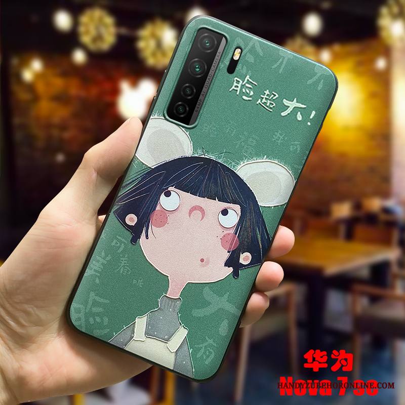 Huawei P40 Lite 5g Kuori Ohut Vihreä Liukumaton Persoonallisuus Sarjakuva Silikoni Ulotteinen
