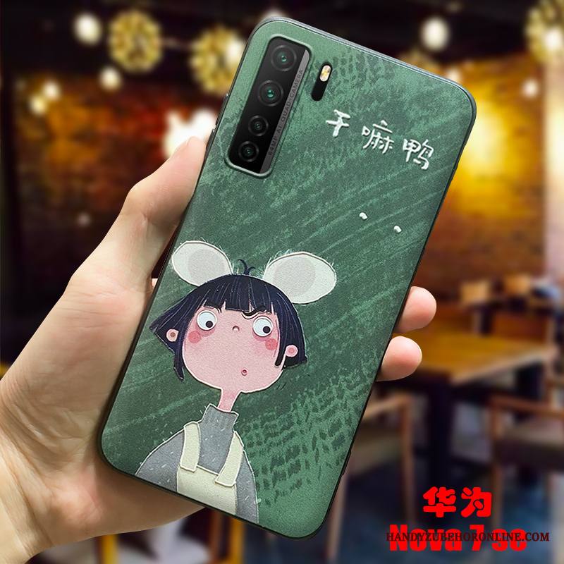Huawei P40 Lite 5g Kuori Ohut Vihreä Liukumaton Persoonallisuus Sarjakuva Silikoni Ulotteinen