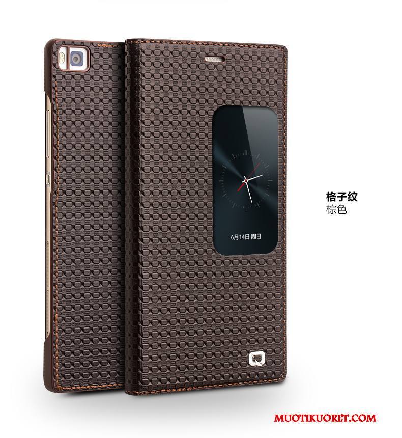 Huawei P8 Kuori Puhelimen Kuoret Nahkakotelo Korkea Suojaus Murtumaton Aito Nahka Musta