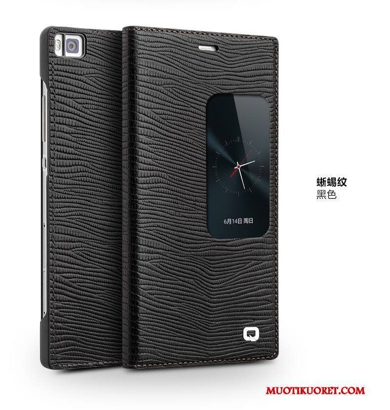 Huawei P8 Kuori Puhelimen Kuoret Nahkakotelo Korkea Suojaus Murtumaton Aito Nahka Musta