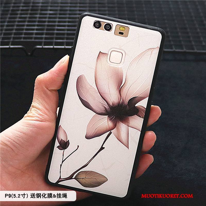 Huawei P9 Plus Kuori Hemming Valkoinen Suojaus Kohokuviointi Pesty Suede Puhelimen Kuoret Kotelo