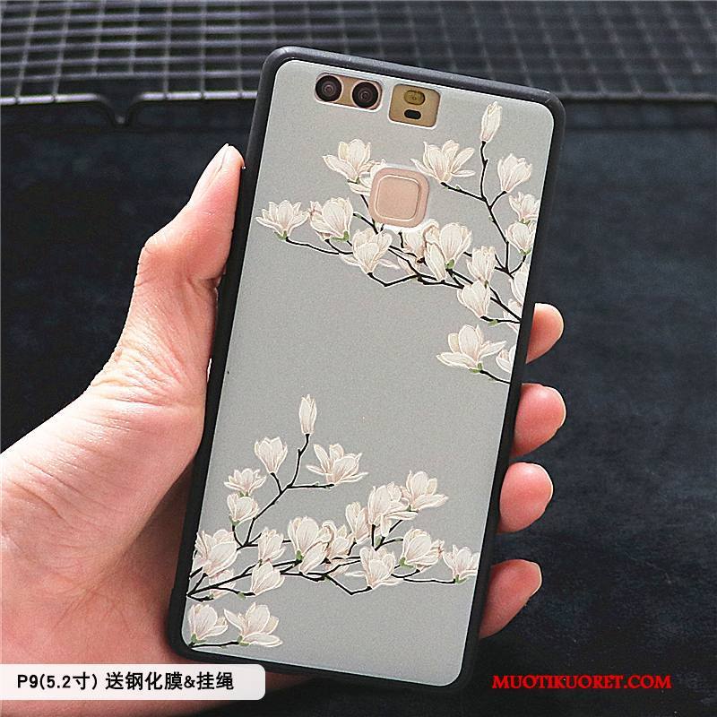 Huawei P9 Plus Kuori Hemming Valkoinen Suojaus Kohokuviointi Pesty Suede Puhelimen Kuoret Kotelo