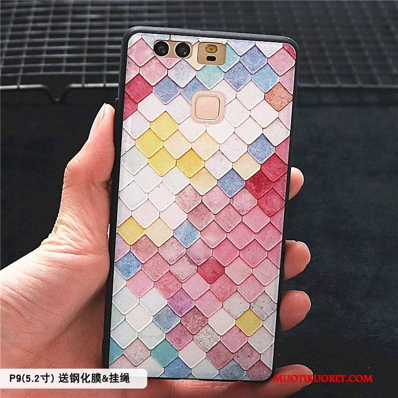 Huawei P9 Plus Kuori Hemming Valkoinen Suojaus Kohokuviointi Pesty Suede Puhelimen Kuoret Kotelo