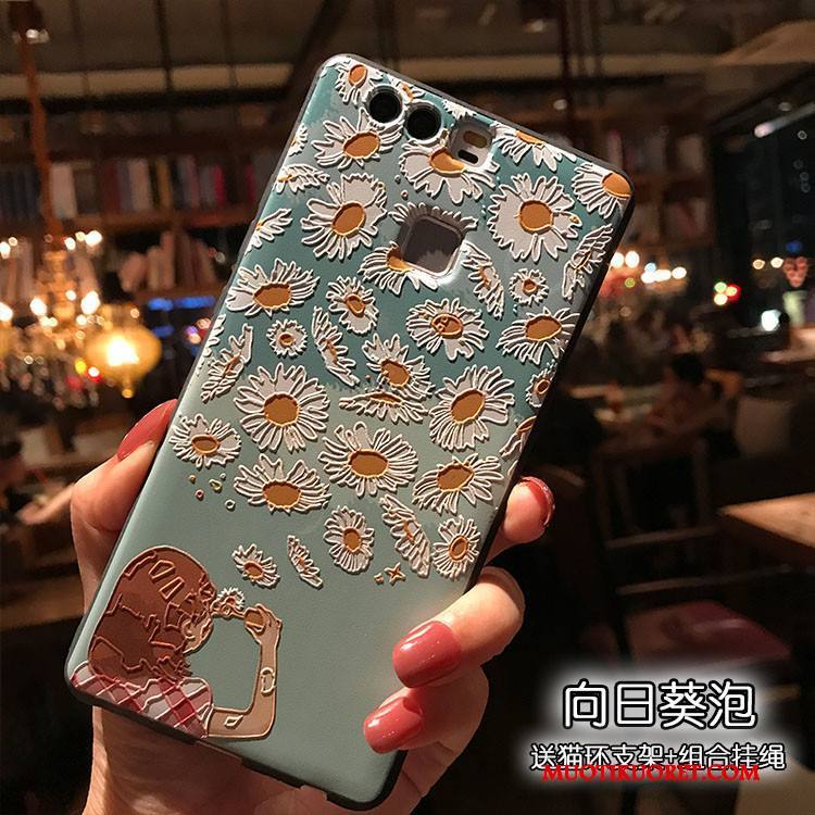Huawei P9 Plus Pehmeä Neste Musta Puhelimen Kuoret Kuori Vihreä Tuki Kohokuviointi