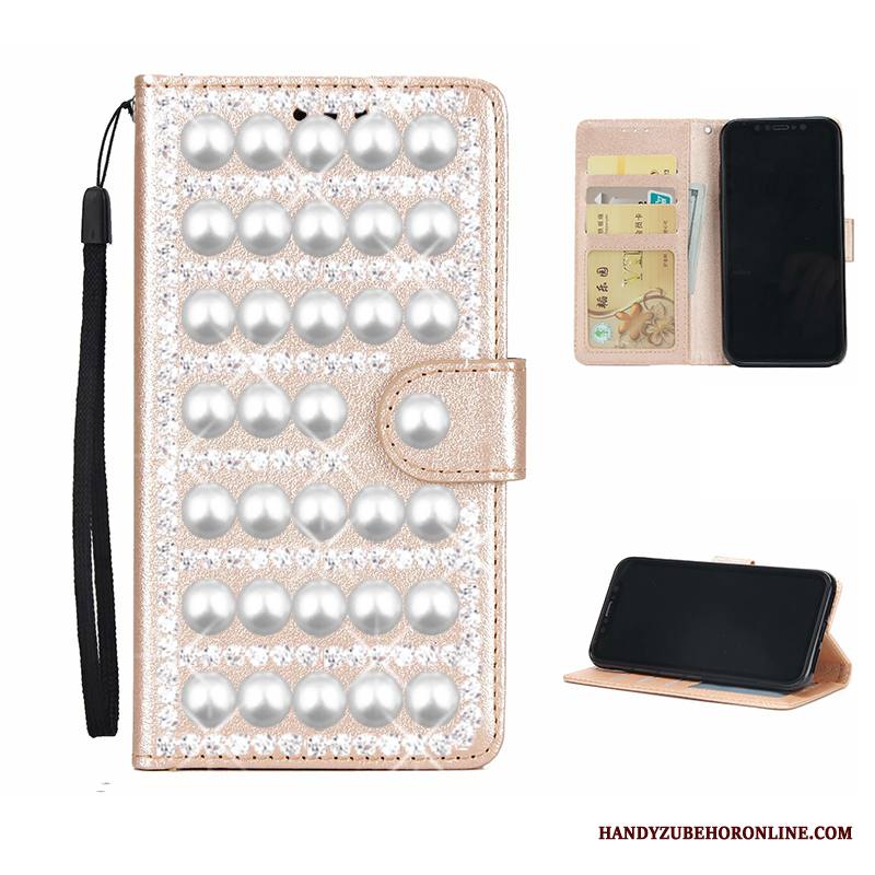 Huawei Y5 2019 Kuori Punainen Puhelimen Kuoret Nahkakotelo Rhinestone Inlay Kortti
