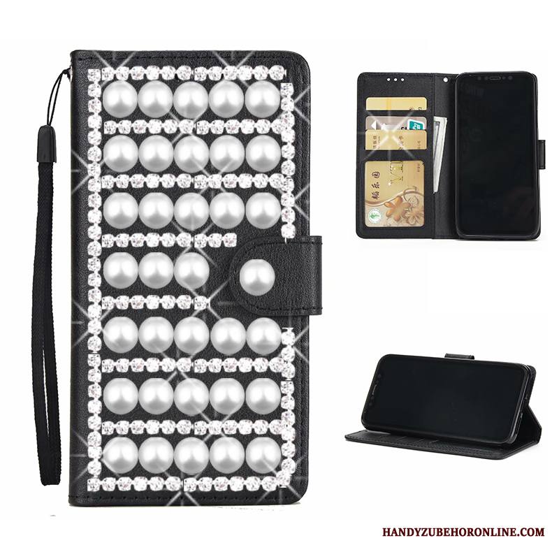 Huawei Y5 2019 Kuori Punainen Puhelimen Kuoret Nahkakotelo Rhinestone Inlay Kortti