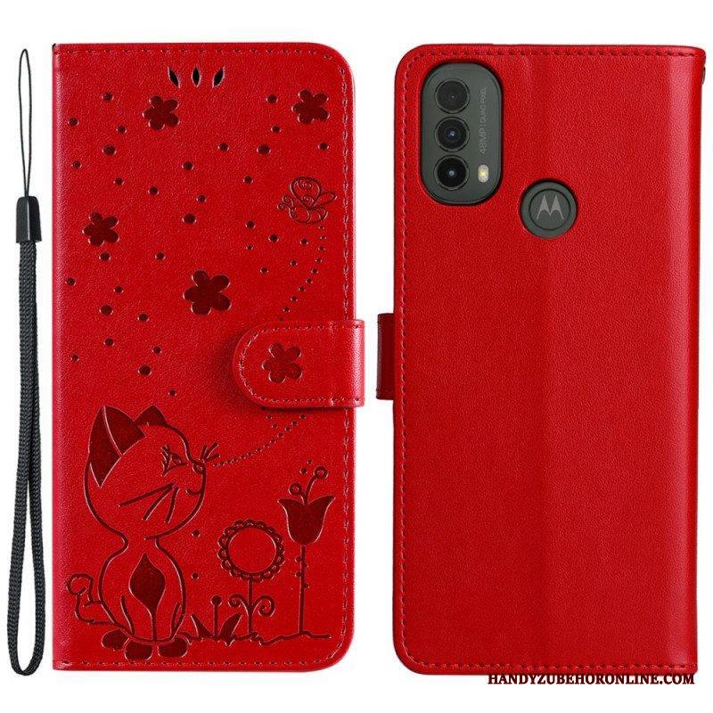 Kotelot Moto E40 / E30 / E20 Suojaketju Kuori Kissa Ja Mehiläinen Kaulanauhalla