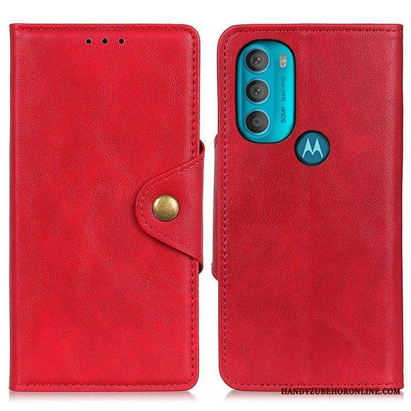 Kotelot Moto G71 5G Vintage Keinonahka Ja Nappi